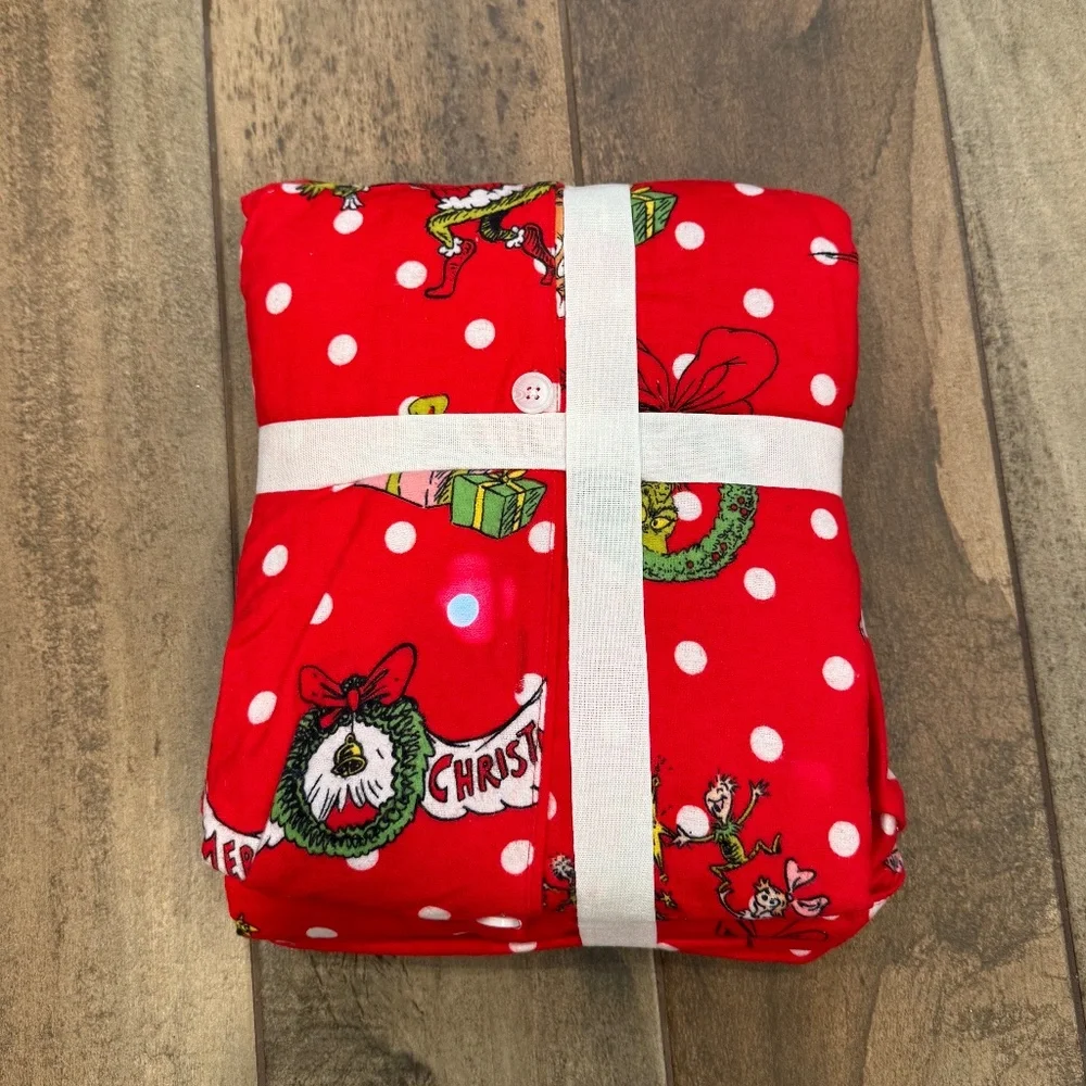 Dr Seuss The Grinch Red Dot Flannel Pajama Set - PB Teen